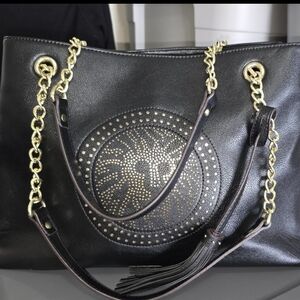 Anne Klein Black and Gold Shoulder Bag with Chain Strap